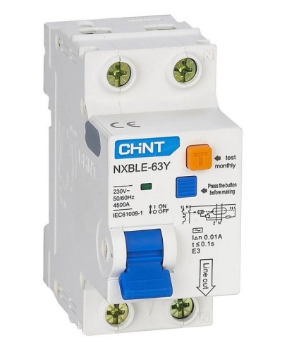 NXBLE-63Y (R) 1п+N C 6А 30мА электронный тип AC 4.5кА CHINT (105540). Автоматический выключатель дифференциального тока. CHINT в Тамбове
