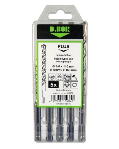 Набор буров SDS-plus V PLUS 5шт, 2-cutting (240400): Набор буров SDS-plus (5,6х110 мм; 6,8,10х160 мм) в Тамбове