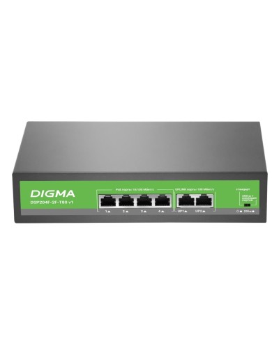 DSP204F-2F-T80 DSP204F-2F-T80 V1 (L2) 6х100Мбит/с 4PoE 4PoE+ 80W. Коммутатор с питанием по PoE. Digma в Тамбове