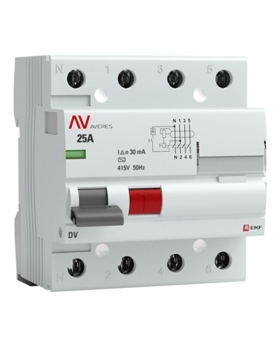 DV 4P 25А/ 30мА (AC)  AVERES (rccb-4-25-30-ac-av). Выключатели дифференциального тока (УЗО). EKF в Тамбове