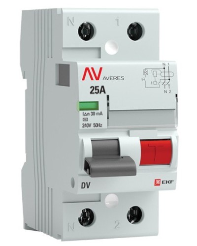 DV 2P 25А/ 30мА (AC)  AVERES (rccb-2-25-30-ac-av). Выключатели дифференциального тока (УЗО). EKF в Тамбове