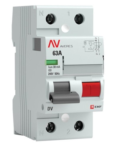 DV 2P 63А/ 30мА (AC)  AVERES (rccb-2-63-30-ac-av). Выключатели дифференциального тока (УЗО). EKF в Тамбове