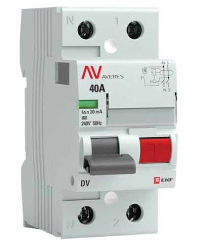 DV 2P 40А/ 30мА (AC)  AVERES (rccb-2-40-30-ac-av). Выключатели дифференциального тока (УЗО). EKF в Тамбове