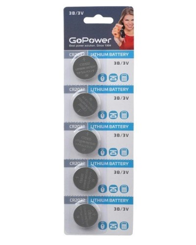 CR2032 GoPower, упак. 5 шт., БЛИСТЕР. Литиевый элемент питания. GoPower в Тамбове