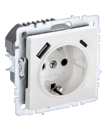 Розетка с з/к с USB A+C 18Вт РЮш11-1-БрБ белый BRITE (BR-R14-16-U22-018-K01). Розетка с заземлением с защитными шторками, 18Вт. IEK в Тамбове