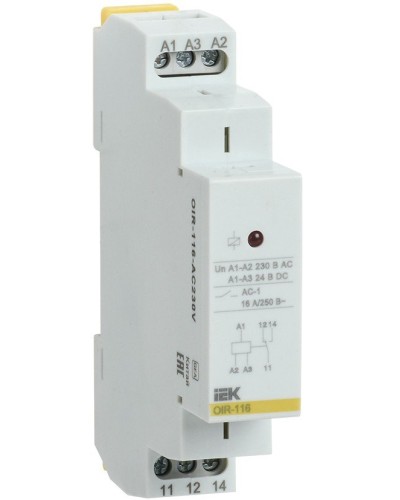 Реле промежуточное модульное OIR 1 контакт 16А 230В AC (OIR-116-AC230V). Реле промежуточное модульное. IEK в Тамбове