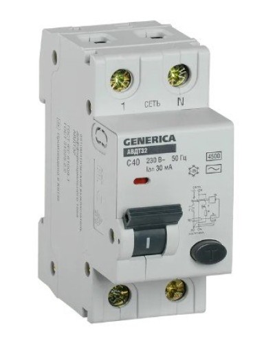 GENERICA АВДТ 32 C40 2Р 30мА (MAD25-5-040-C-30). Автоматический выключатель дифференциального тока. IEK в Тамбове