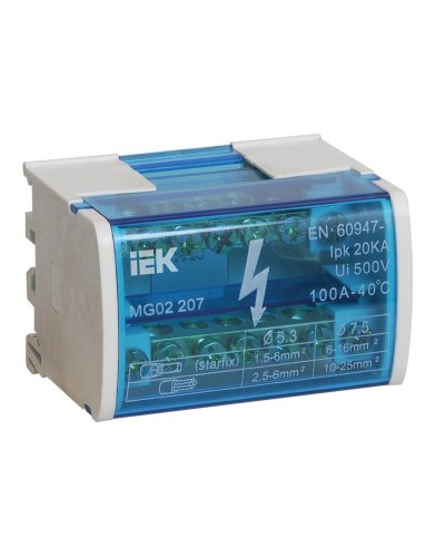 ШНК 2х7 L+PEN (YND10-2-07-100). Шина на DIN-рейку в корпусе (кросс-модуль). IEK в Тамбове
