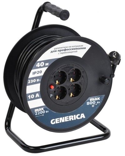 УК40 4 места 2P+PE, 40м GENERICA (WKP10-10-04-40-G). Удлинитель на катушке с термозащитой, 3х1,0кв.мм. IEK в Тамбове