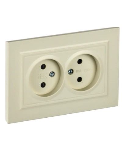 Розетка 2-местная без з/к РСш12-2-БрКр бежевый BRITE (BR-R23-10-K10-F). Розетка без заземления с защитными шторками в сборе. IEK в Тамбове