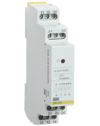 Реле промежуточное модульное OIR 3 контакта 16А 24В AC/DC (OIR-316-ACDC24V). Реле промежуточное модульное. IEK в Тамбове