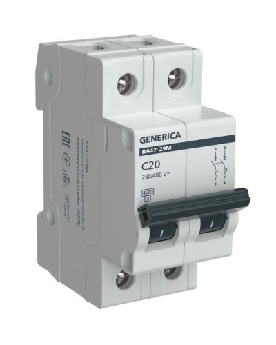 GENERICA ВА47-29М 2P C 20А 4,5кА (MVA21-2-020-C-G). Автоматический выключатель. IEK в Тамбове