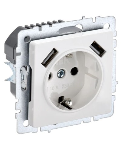 Розетка с з/к с USB A+A 3,1А РЮш10-2-БрБ белый BRITE (BR-R14-16-U21-D31-K01). Розетка с заземлением с защитными шторками, 3,1А. IEK в Тамбове