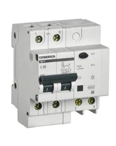 GENERICA АД12 2Р 50А 30мА (MAD15-2-050-C-030). Автоматический выключатель дифференциального тока. IEK в Тамбове