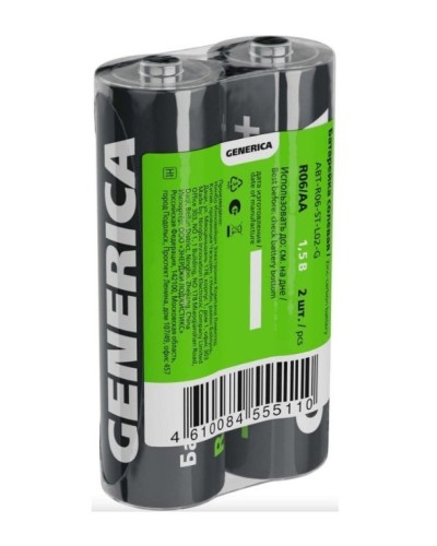 Батарейка солевая R06/AA GENERICA (2 шт) (ABT-R06-ST-L02-G). Батарейка солевая. IEK в Тамбове