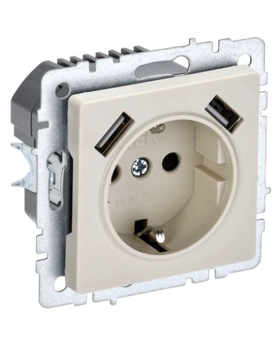 Розетка с з/к с USB A+A 3,1А РЮш10-2-БрКр бежевый BRITE (BR-R14-16-U21-D31-K10). Розетка с заземлением с защитными шторками, 3,1А. IEK в Тамбове