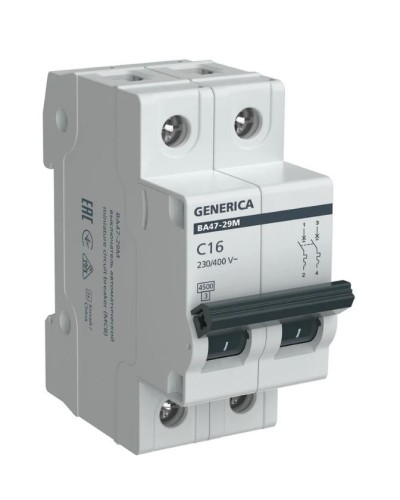 GENERICA ВА47-29М 2P C 16А 4,5кА (MVA21-2-016-C-G). Автоматический выключатель. IEK в Тамбове