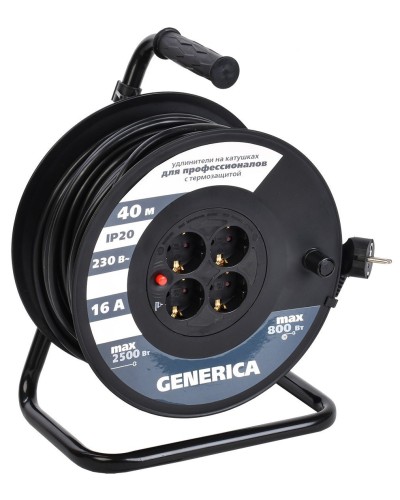 УК40 4 места 2P+PE, 40м GENERICA (WKP20-16-04-40-G). Удлинитель на катушке с термозащитой, 3х1,5кв.мм. IEK в Тамбове