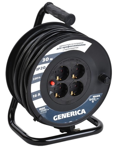 УК30 4 места 2P+PE, 30м GENERICA (WKP20-16-04-30-G). Удлинитель на катушке с термозащитой, 3х1,5кв.мм. IEK в Тамбове