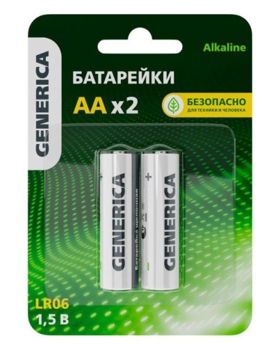 Батарейка Alkaline LR06/AA GENERICA (2 шт) (ABT-LR06-ST-L02-G). Батарейка щелочная. IEK в Тамбове