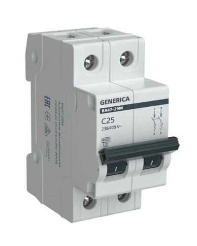 GENERICA ВА47-29М 2P C 25А 4,5кА (MVA21-2-025-C-G). Автоматический выключатель. IEK в Тамбове
