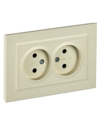 Розетка 2-местная без з/к РС12-2-БрКр бежевый BRITE (BR-R20-10-K10-F). Розетка без заземления без защитных шторок в сборе. IEK в Тамбове