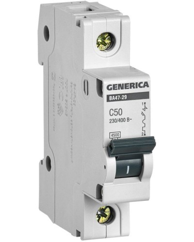 GENERICA ВА47-29 1P C 50А 4,5кА (MVA25-1-050-C). Автоматический выключатель. IEK в Тамбове