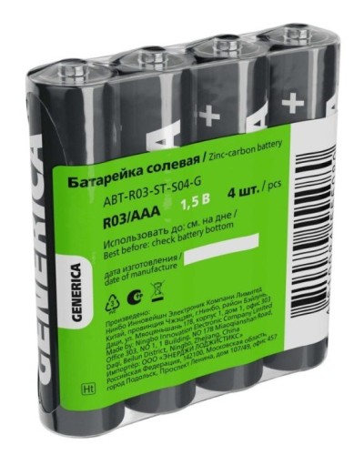 Батарейка солевая R03/AAA GENERICA (4 шт) (ABT-R03-ST-S04-G). Батарейка солевая. IEK в Тамбове