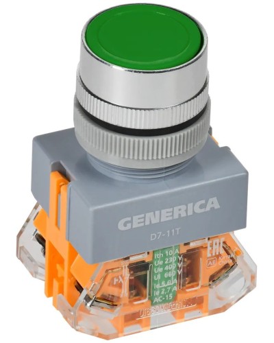Кнопка D7-11T d=22мм зеленая GENERICA (BBT50-11T-3-21-K06-G). Кнопка управления с фиксацией. IEK в Тамбове