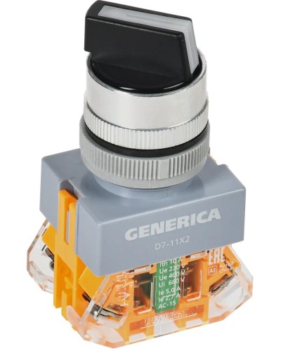 Переключатель D7-11X2 на 2 положения черный GENERICA (BSW50-11X2-3-21-2-K02-G). Переключатель. IEK в Тамбове