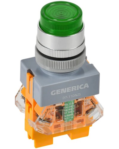 Кнопка D7-11DNZS d=22мм зеленая GENERICA (BBT50-11DNZS-3-11-K06-G). Кнопка управления с подсветкой и фиксацией. IEK в Тамбове