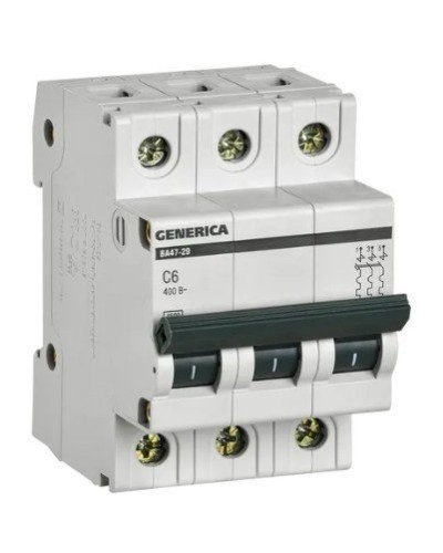 GENERICA ВА47-29 3P C 6А 4,5кА (MVA25-3-006-C). Автоматический выключатель. IEK в Тамбове