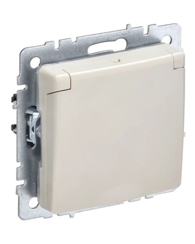 Розетка с з/к РСбш10-3-44-БрКр бежевый BRITE (BR-R16-16-44-K10). Розетка с заземлением с защитными шторками и крышкой. IEK в Тамбове