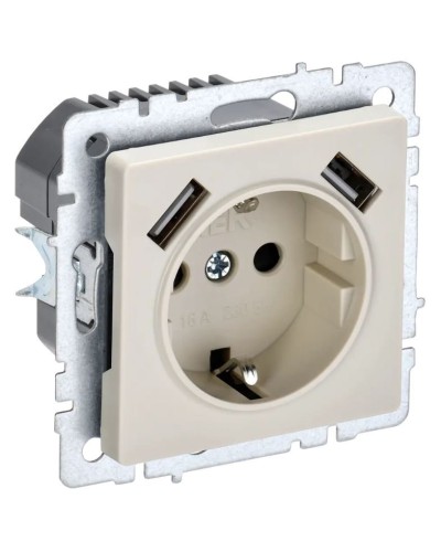 Розетка с з/к с USB A+A 2,1А РЮш10-1-БрКр бежевый BRITE (BR-R14-16-U21-D21-K10). Розетка с заземлением с защитными шторками, 2,1А. IEK в Тамбове
