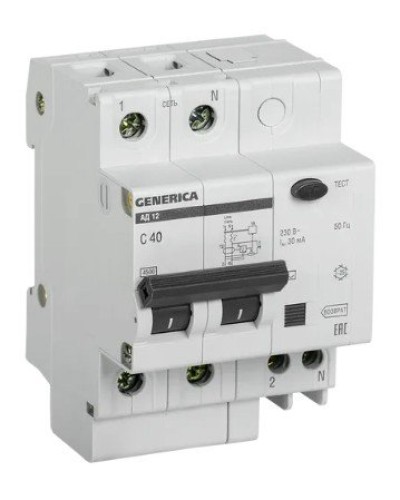 GENERICA АД12 2Р 40А 30мА (MAD15-2-040-C-030). Автоматический выключатель дифференциального тока. IEK в Тамбове