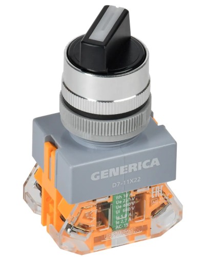 Переключатель D7-11X22 на 2 положения черный GENERICA (BSW50-11X22-3-22-2-K02-G). Переключатель с самовозвратом. IEK в Тамбове