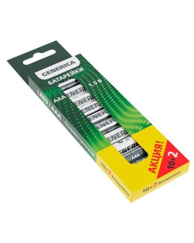 Батарейка Alkaline LR03/AAA GENERICA (12 шт) ПРОМО (ABT-LR03-ST-B12-G). Батарейка щелочная. IEK в Тамбове