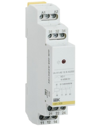 Реле промежуточное модульное OIR 3 контакта 8А 230В AC (OIR-308-AC230V). Реле промежуточное модульное. IEK в Тамбове