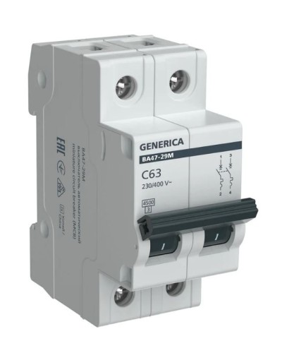 GENERICA ВА47-29М 2P C 63А 4,5кА (MVA21-2-063-C-G). Автоматический выключатель. IEK в Тамбове