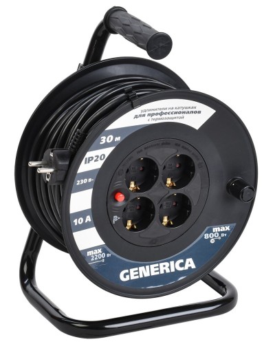УК30 4 места 2P+PE, 30м GENERICA (WKP10-10-04-30-G). Удлинитель на катушке с термозащитой, 3х1,0кв.мм. IEK в Тамбове