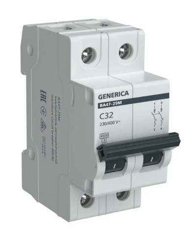 GENERICA ВА47-29М 2P C 32А 4,5кА (MVA21-2-032-C-G). Автоматический выключатель. IEK в Тамбове