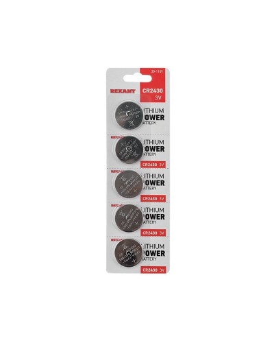 Литиевые батарейки CR2430 3 V 300 mAh (30-1109). Элемент питания. Rexant в Тамбове