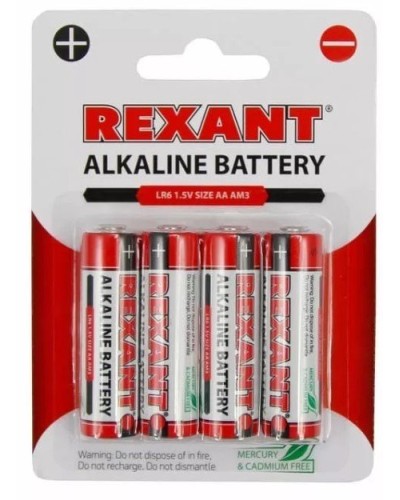 Алкалиновая батарейка AA/LR6 1,5 V 4 шт. блистер REXANT (30-1027). Элемент питания. Rexant в Тамбове