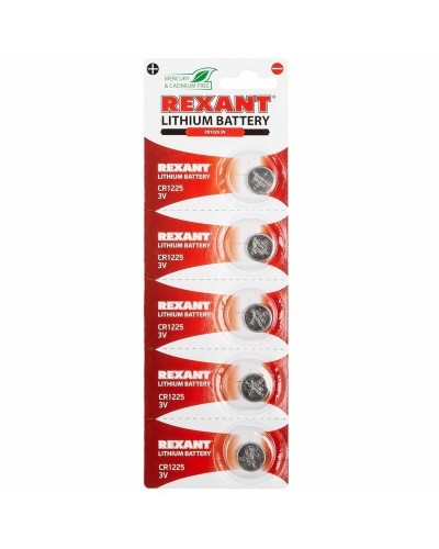 Литиевые батарейки CR1225 3 V 48 mAh (30-1103). Элемент питания. Rexant в Тамбове