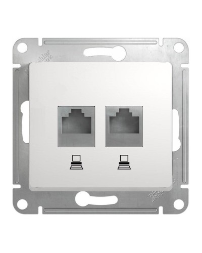 Glossa розетка RJ45+RJ45 2-местная, кат. 5Е, скрытой установки, механизм, белый (GSL000185KK). Розетка компьютерная. Systeme Electric в Тамбове