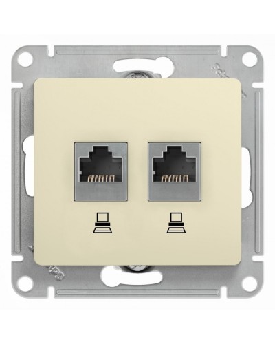 Glossa розетка RJ45+RJ45 2-местная, кат. 5Е, скрытой установки, механизм, бежевый (GSL000285KK). Розетка компьютерная. Systeme Electric в Тамбове
