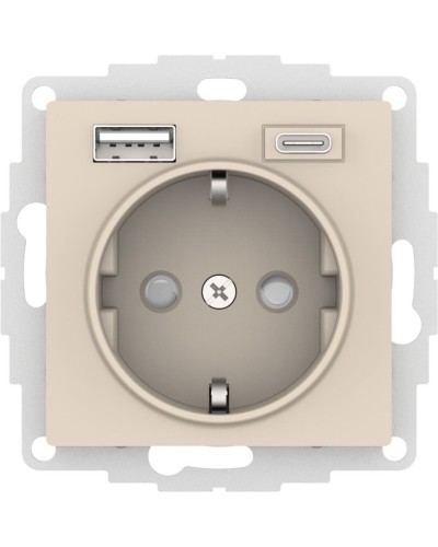 AtlasDesign розетка 1-местная с 2 USB A+C, скрытой установки, механизм, бежевый (ATN000232). Розетка с USB. Systeme Electric в Тамбове