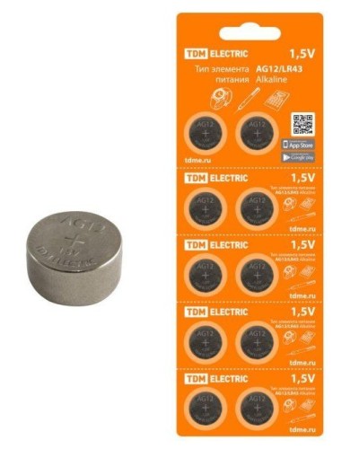AG12/LR43 Alkaline 1,5V BP-10 TDM (SQ1702-0046). Элемент питания. TDM ЕLECTRIC в Тамбове