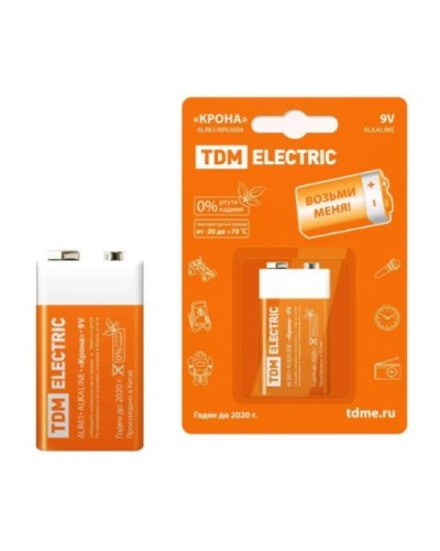 6LR61 Крона 9V BP-1 TDM (SQ1702-0013). Элемент питания. TDM ЕLECTRIC в Тамбове