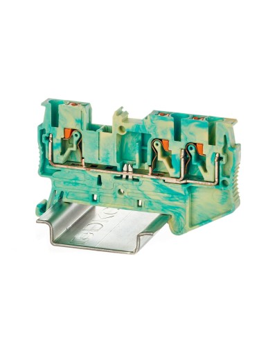 Клемма заземления, 3 точки подключения, 2.5 кв.мм (VPR-2.5-TWIN-PE-YG). Клемма заземления, зажим push-in. ДКС в Тамбове